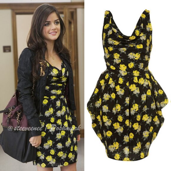 Topshop Black and Yellow Rose Dress ASO Aria Montgomery - Picture 1 of 7
